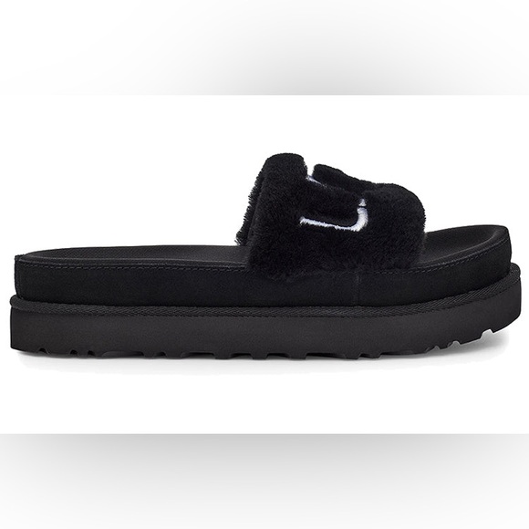 UGG Black Fuzzy Slide Sandals - Picture 2 of 7